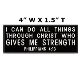 Philippians 4:13 Patch 4" x 1.5" Embroidered Iron-on/Sew-on Applique, Religious Eternal Life Bible Verse, Love Jesus God, Christian Biker, Decorative Embroidery Clothing Vest Jackets Premium Stitching