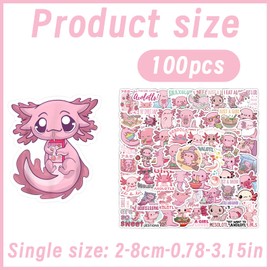 100 Pieces Cute Axolotl Sticker Set, Cute Axolotl Stickers, Graffiti Style Decals, Waterproof Vinyl Stickers, for Teenagers, Children, Adults, for Laptop, Notebook, Suitcase, Helmet, Car, Motorcycles