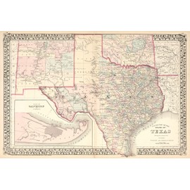 1876 County Map of Texas by S.A. Mitchell