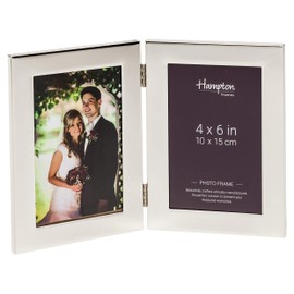 Hampton Frames WOBURN Hinged Double - 4x6 (10x15cm) Silver Picture Photo Frame Glass WA7404V