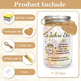 YYSWSAKY Geschenke zur Silberhochzeit, LED Flaschenlicht mit Spruch, 25. Jahrestag Hochzeit Geldgeschenk, Dekoflasche mit Lichterkette für Paare Frauen Männer (Silberhochzeit)