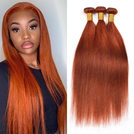 Ginger Straight Bundles Human Hair Ginger Orange Bundles Color 350 Human Hair Bundles Brazilian Remy Hair Double Weft Wet and Wavy Bundles Silky and Soft for Black Women (18 20 22 Inch,3 Bundles)
