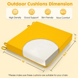 LA COUSSIN Outdoor Chair Cushions Set of 6 Fade Water Resistant, Patio Furniture Cushions with Non-Slip Ties,Square Cushions for Outdoor Furniture and Lawn Dining Chairs, 18.5 x 16 x 3, Yellow