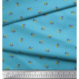 Soimoi Blue Rayon Fabric Frog Animal Printed Fabric 1 Yard 42 Inch Wide