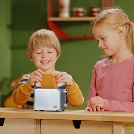 Theo Klein 9210 Tostapane Bosch con Funzione di tostatura Meccanica I Include 2 fette di Toast Giocattolo I Dimensioni: 15 cm x 12 cm x 10,5 cm I Giocattoli per Bambini dai 3 Anni in su