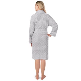 PAVILIA Light Gray Short Robe for Women, Womens Robes Lightweight, Plush Fluffy Shower Bath Robe for College Dorm Women, Soft Fuzzy Robe with Pockets, Cozy Knee Length Ladies Bathrobe, S/M