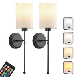 KARTOOSH Battery Operated Wall Sconce Set of Two, Black Wireless Rechargeable Wall Light with Remote Control, Dimmable, Amber/Warm/Natural/Cool White,RGB, Battery Power Sconces for Living Room Bedroom