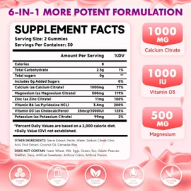 2 Pack Calcium Citrate Gummies 1000mg w/Vitamin D3, High Absorption Calcium Gummies for Women & Men, Plus Magnesium, Potassium, Zinc for Muscle & Immune, Raspberry Flavor, 120 Count