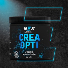 NEX Crea Opti – Hochwertiges Creatine Monohydrate Pulver für Muskelaufbau | Vegan & Geschmacksneutral | 2 Monate Vorrat | Hochlösliches Creatin für Intensives Krafttraining & Fitness-Workouts, 1x 500g