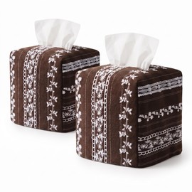 2 Pack Tissue Box Cover, Square Napkin Holder with Bottom Belt