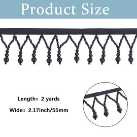 GORGECRAFT 2 Yards Pearl Tassle Beaded Trim 5.5cm Wide Black Lace Ribbon Applique Tassel Fringe Resin Pearl Bead Edging trimming for DIY Sewing Crafts Curtain Clothing Wedding Home Decoration