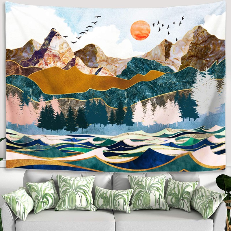 Ruibo Mountain Tapestry Wall Hanging, Forest Tree Sunset Tapestry/Nature Landscape