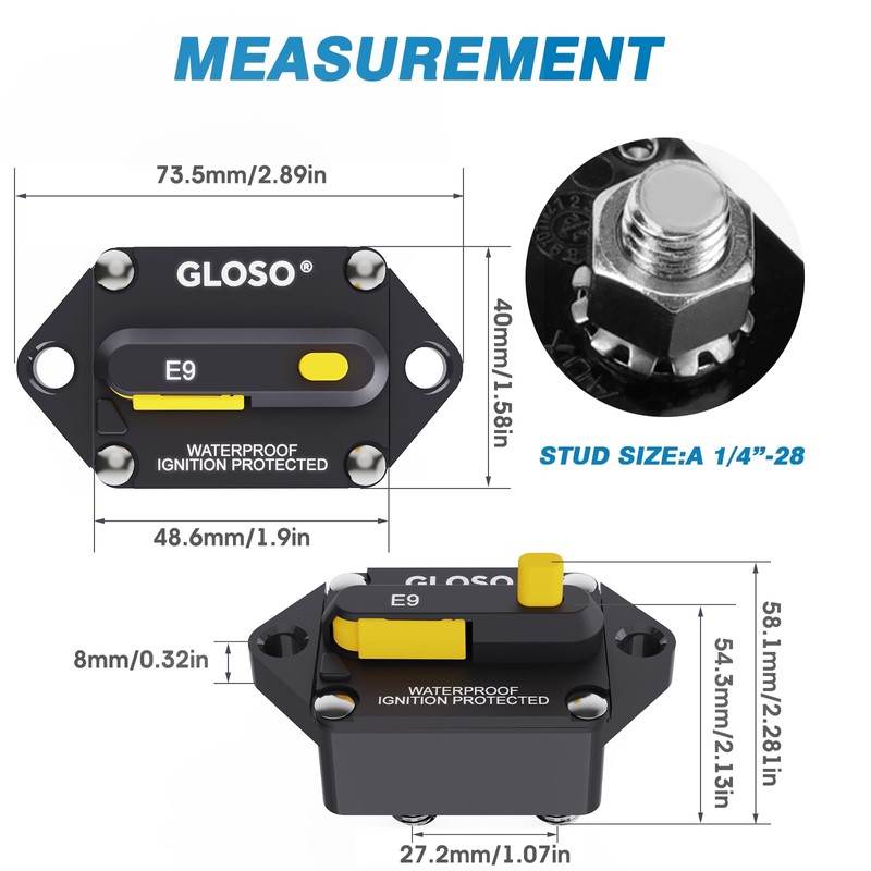 GLOSO Circuit Breaker 150A Marine Panel Mount Automotive RV E9F