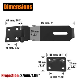 JQK Door Hasp Latch Lock, 5 Inch 304 Stainless Steel Safety Packlock Clasp Thickness 1.9 mm, Matte Black, DL130-PB