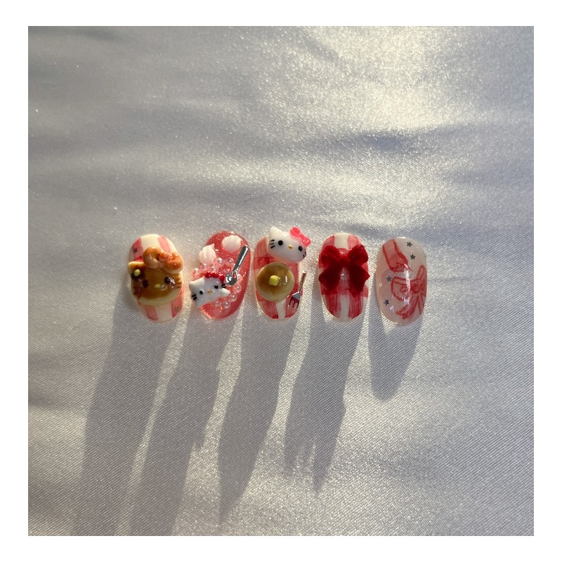 [Premium handmade embossed nail] Pancake cat - short oval /