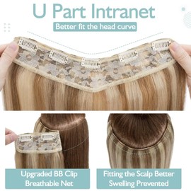 Tess Clip In Hair Extension 16 Inch,Hair Extensions Real Human Hair One Peices U-Shaped Balayage Straight Hair Pieces/Peice for Women/Ladies/Girls(#Golden Brown & Bleach Blonde,16Inch)