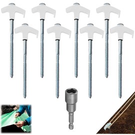 Tent Stakes-8” Drill in Heavy Duty Ground Pegs Screw in Camping Stakes with Hex Head Driver Spikes Puller Protector Ratchet in a Carrying Bag for Camping Hiking, Hammocks Accessories (White)