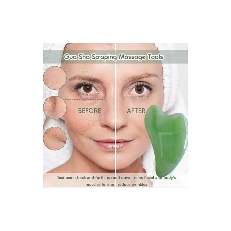 Rodillo De Jade Y Guasha Kit Masaje Facial Antiedad Tonifica
