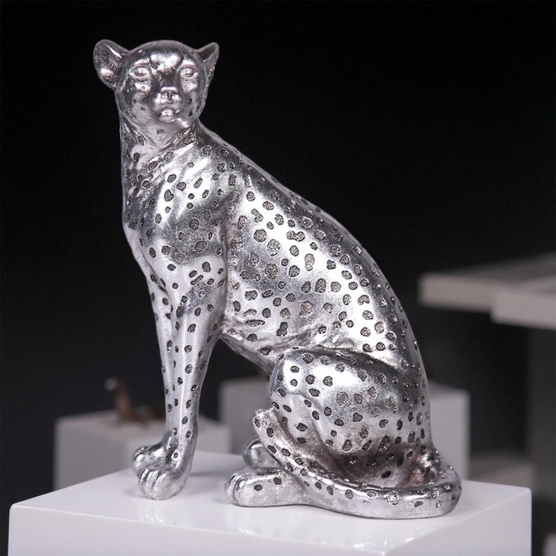 Cheetah Statue Home Decor Leopard Sculpture Resin Sitting Cheetah Figurine