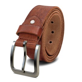 ROYALZ womens leather belt made of robust 4mm buffalo-leather, vintage for jeans-womens-belt with thorn buckle full-leather 38mm, size:90, Color:Cognac Brown - brushed buckle