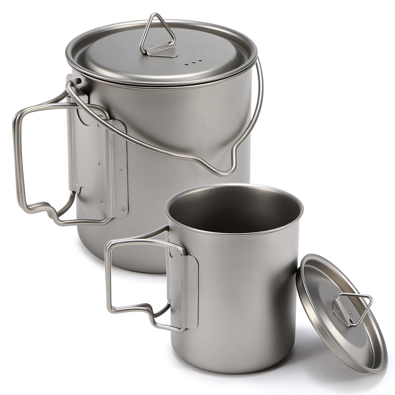 450ml 750ml Cup Set Ultralight Titanium Cup Hanging Pot Set