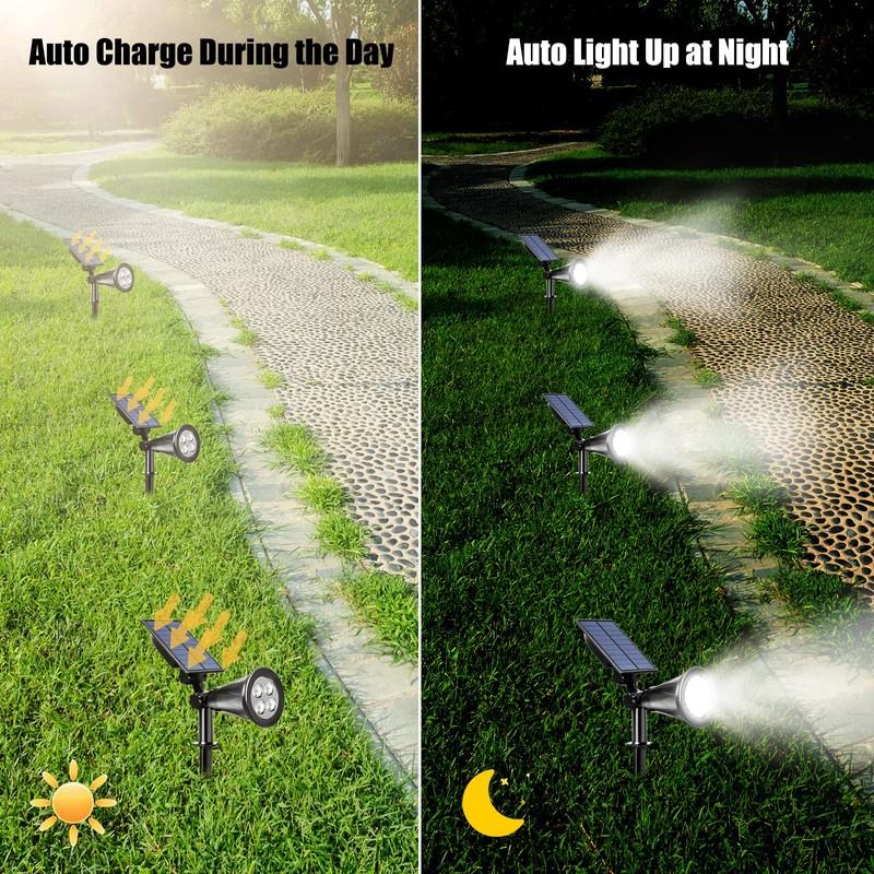 T-SUN (2 Pack LED Solar Spotlight, Waterproof Outdoor Security Garden