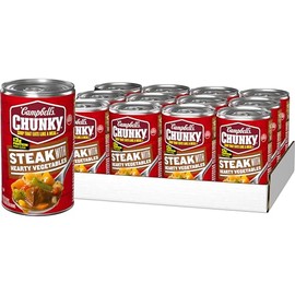 Campbell’s Chunky Soup, Steak With Hearty Vegetables Soup, 18.8 Oz Can (Case of 12)