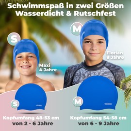 KIDVERSE Children's Swimming Cap 2-6 Years - Swimming Cap Children with Non-Slip Nubs for Maximum UV Protection Swimming Cap Children Extra Tear-Resistant & Waterproof - Size S - Blue White Turquoise