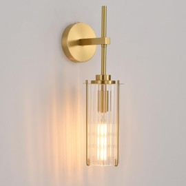 HermnJakk Modern Brass Wall Sconce,18" Gold Wall Sconces,Bathroom Vanity Light Fixtures with Vertical Striped Glass Tube,Modern Lamp Lighting for Bedroom,Living Room,Hallway,Staircase,Mirror