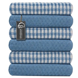 Casabella Pack of 6 Terry Towelling Cotton Kitchen Tea Towels - Soft, Highly Absorbent Dish & Bar Towels - Unbeatable Price (6 Pieces Set, Blue)