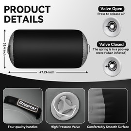 Air Roller Gymnastics Barrel, Inflatable Gymnastics Air Roller Inflatable Tumbling Roller Mat with Electric Pump for Yoga Cheerleading Training Home Outdoor Use (47x35inch Black)