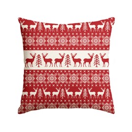 AVOIN colorlife Christmas Reindeer Snowflake Throw Pillow Cover, 18 x 18 Inch Red Seasonal Winter Holiday Red Cushion Case Decoration for Sofa Couch