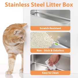 Pawise Stainless Steel Cat Litter Box Set - Large Enclosed High Sided Metal Litter Pan with Lid,Anti-Urine Leakage,Non-Stick Easy Clean,Includes Tofu Litter, Mat & Scoop for Cats & Multi-Cat Homes