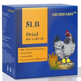 GRUBSFARM Premium Dried Black Soldier Fly Larvae for Chickens 5LBS - Superior to Mealworms - 85X More Calcium Than Meal Worms - Molting & Laying Hens Supplement - Non-GMO BSF Larvae Treats for Ducks
