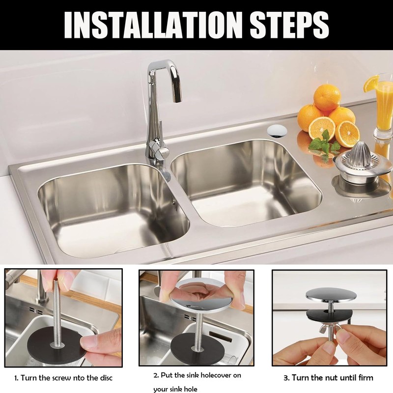 Pack of 2 Sink Kitchen Tap Hole Cover, Metal Sink