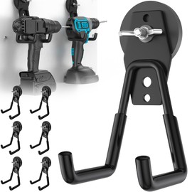 AIYOTAR 6 Pcs Large Strong Magnetic Hooks Heavy Duty Garage Big Magnet Hooks Extra Strength Magnetic Utility Storage Hook Hanger with Anti Slip Coating for Garden Indoor Outdoor Hanging Tools Black