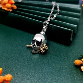 YSAHan Romance Skull Urn Necklace for Ashes for Men Women Rose Flower Cremation Memorial Keepsake Jewelry Gift(UR-16_Skull)