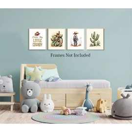 ZOIYINO Western Cowboy Wall Art Prints, Cowboy Hat, Cactus, Desert Wall Art Prints, Western Wall Art Prints for Toddlers, Baby Boys Room, Boys Room Decoration, Set of 4 (8x10 inch)