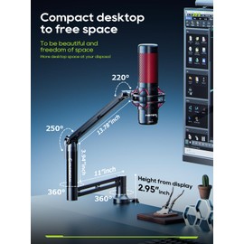 CACENCAN M05 Boom Arm, 360° Rotatable Microphone Stand with Desk Mount, Foldable Desk Mic Arm with 3/8'' to 5/8'' Screw Adapter, Microphone Arm for Live Streaming, Gaming, Podcasting, Radio
