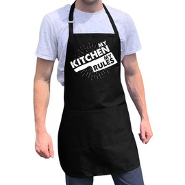 ApronMen, My Kitchen My Rules, Funny Aprons For Men With Adjustable Straps One Size Fits All BBQ Grilling Aprons With Pockets, Professionally Printed Gifts For Dad