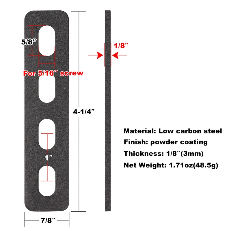 GBGS 20 PCS 4-1/4" Black Flat Straight Brace Brackets,Slotted Slightly