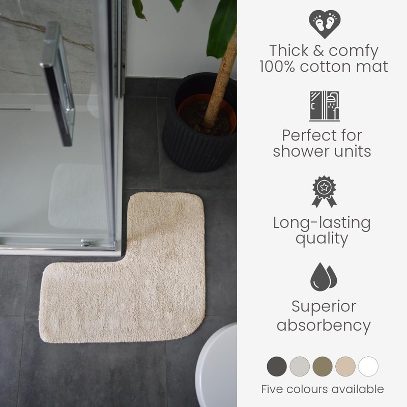 Allure Corner Shower Mat – 100% Cotton L-Shaped Bath Mat