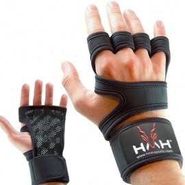 HMH Sports Gym Gloves Weight lifting Gloves for Men Women Wrist Support Padded Extra Grip Palm Protection Exercise Fitness Workout Gloves, Hanging, Pull ups, Breathable (L, With Wrist Band)
