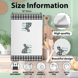 Easter Dish Towels, Black Plaid Kitchen Towels, Happy Easter Bunny Napkins, Dish Cloth for Bathroom Kitchen, Gifts for Mom Mother's Day Spring Summer Kitchen Decoration Hand Towels Set of 2-A02