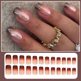 Press On Nails Coffin Fake Nails French Gradient Nails Fake Nails With Designs Acrylic Nails Artificial Nails Presson Nails For Women 24Pcs