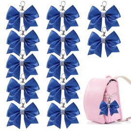 12 Pcs Shiny Glitter Bow Keychain for Girl Bowknot Women Backpack Bag Cheer Team Cheerleading Sports Gift