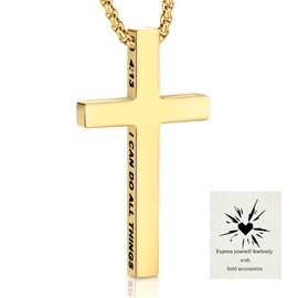 XIANNVXI Gold Cross Necklace for Men Gold Stainless Steel Cross Necklace Mens Cross Chain Inspirational Bible Verse Cross Pendant Mens Christian Jewelry 24In
