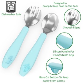 CHILLOUT LIFE Toddler Utensils, Kids Silverware with Silicone Handle, Stainless Steel Metal Toddler Forks and Spoons Safe Baby Cutlery Set for Self Feeding BPA Free Dishwasher Safe - 12 Piece