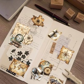 PRSTINCOL 100Pcs Vintage Sticker Pack,Cute Map Design Scrapbook Supplies, Vintage Aesthetic Junk Journal Accessories, Waterproof Vinyl Stickers for Water Bottles, Planners, Journals