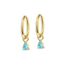 FANSING 316L Surgical Steel Lightweight Drop Dangle Huggie Earrings for Women with Teardrop Birthstone Ornament Dainty Earrings for Women 18k Gold Plated March